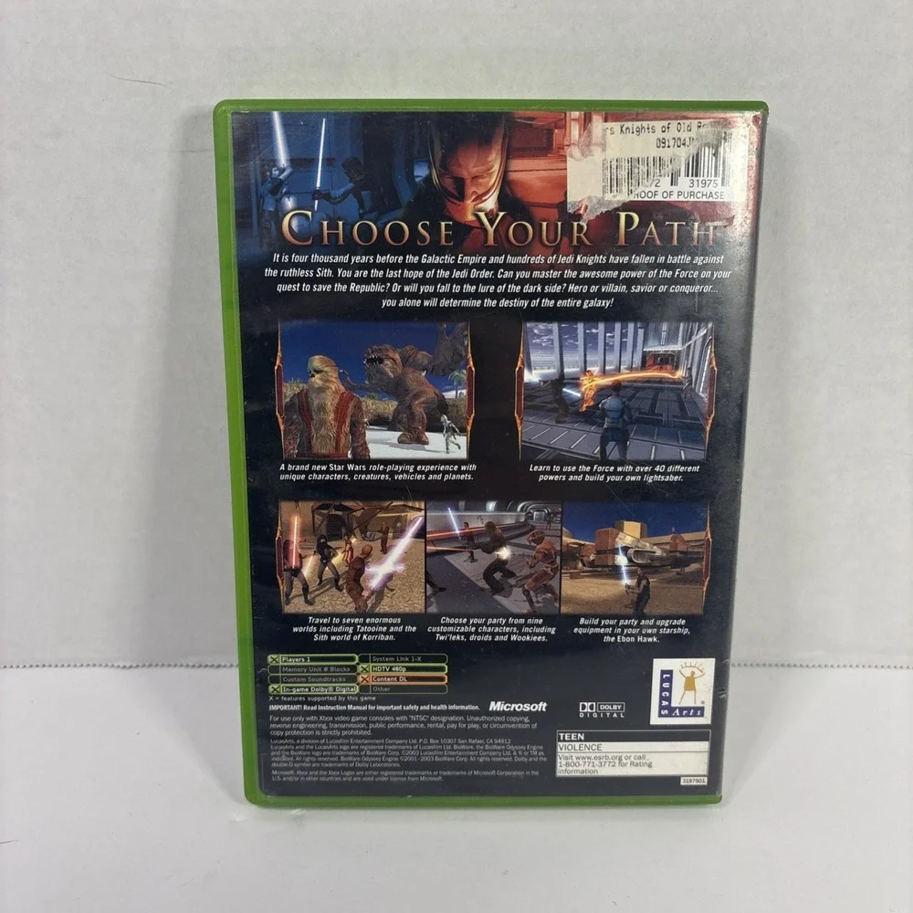 Star Wars Knights of the Old Republic Xbox Original RPG LucasArts BioWare CIB